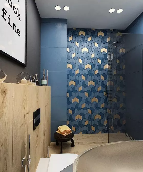 Trek desain kamar mandi biru: Rengse anu pas, pilihan warna sareng kombinasi 2892_123