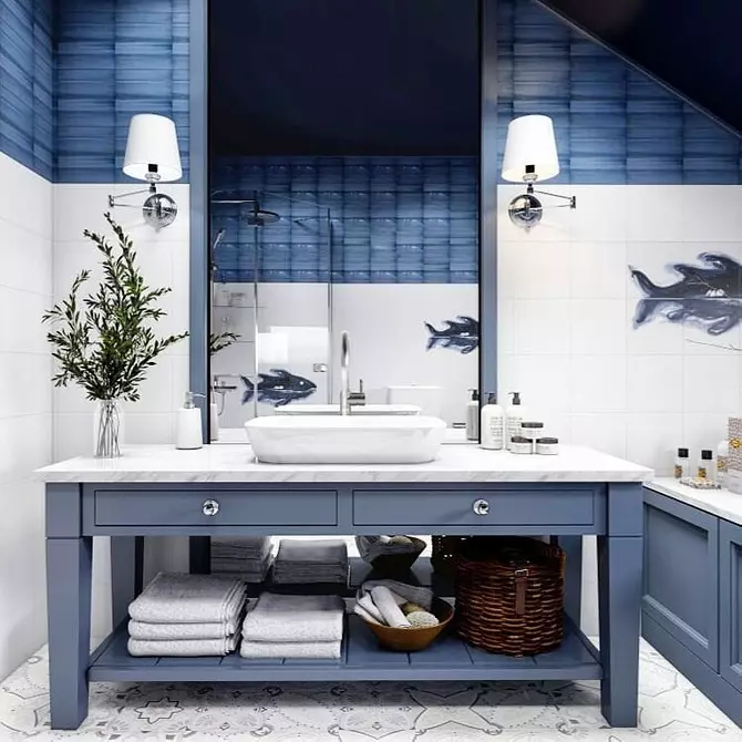 Trendna oblika modre kopalnice: Pravilen zaključek, izbira barve in kombinacija 2892_124