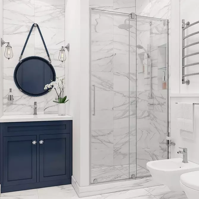 파란 욕실의 추세 디자인 : 적절한 마무리, 색상 및 조합 선택 2892_146