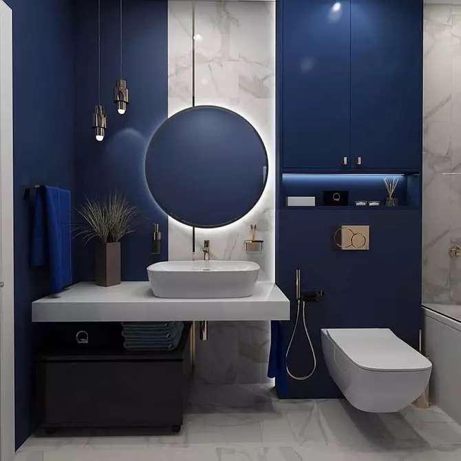 Trend design av det blå badrummet: rätt finish, val av färg och kombination 2892_19