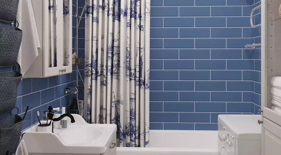 파란 욕실의 추세 디자인 : 적절한 마무리, 색상 및 조합 선택