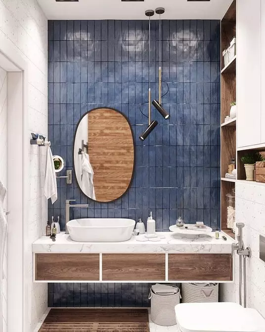 Reka bentuk trend bilik mandi biru: selesai yang betul, pilihan warna dan gabungan 2892_28
