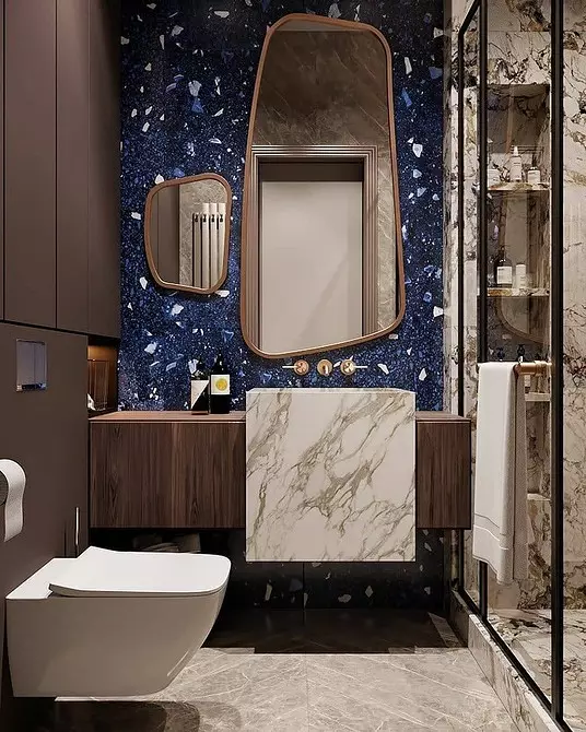 Trek desain kamar mandi biru: Rengse anu pas, pilihan warna sareng kombinasi 2892_42