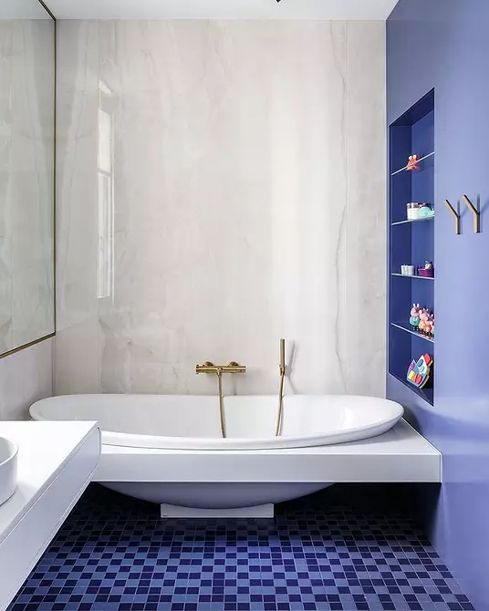 Trek desain kamar mandi biru: Rengse anu pas, pilihan warna sareng kombinasi 2892_44