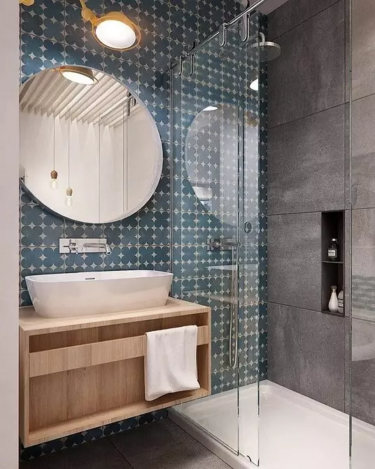 Trek desain kamar mandi biru: Rengse anu pas, pilihan warna sareng kombinasi 2892_46