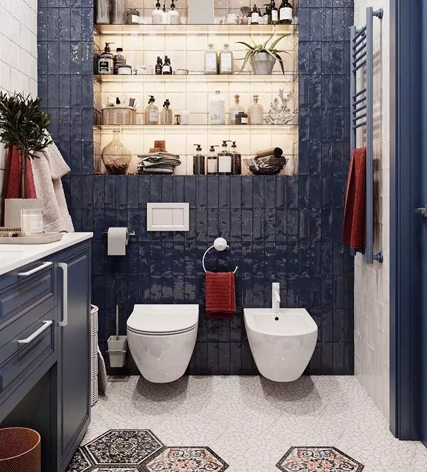 파란 욕실의 추세 디자인 : 적절한 마무리, 색상 및 조합 선택 2892_56