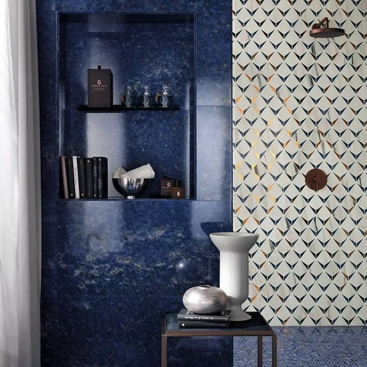 파란 욕실의 추세 디자인 : 적절한 마무리, 색상 및 조합 선택 2892_69