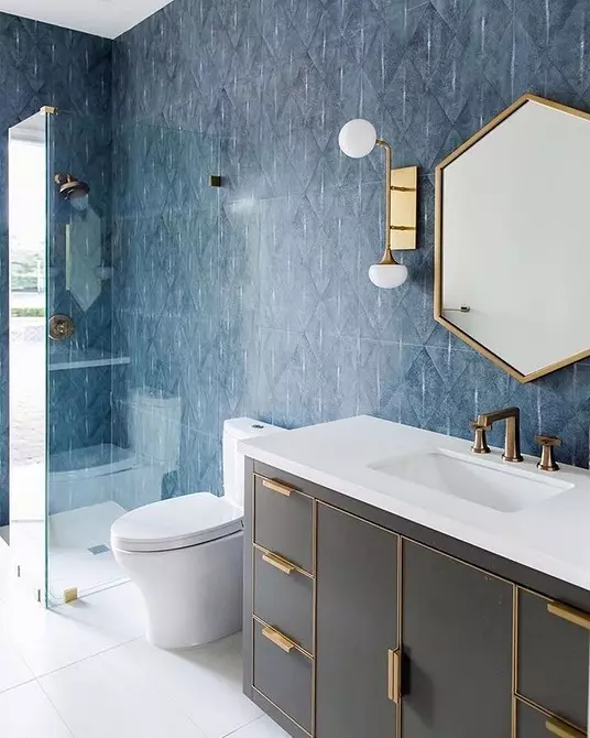 Conception de tendance de la salle de bain bleue: finition appropriée, choix de couleur et combinaison 2892_74