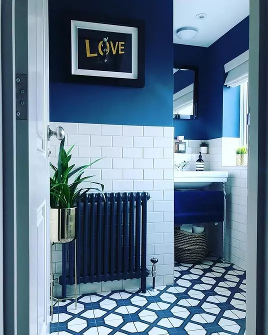 Trendna oblika modre kopalnice: Pravilen zaključek, izbira barve in kombinacija 2892_96