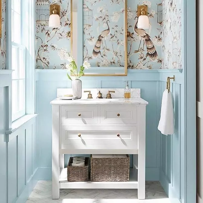 파란 욕실의 추세 디자인 : 적절한 마무리, 색상 및 조합 선택 2892_97