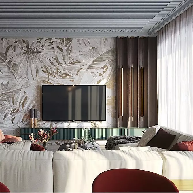 بھوری میں رہنے کے کمرے: ہم قدرتی رنگوں اور قدرتی ساخت کی خصوصیات کو الگ کر دیتے ہیں 2963_75
