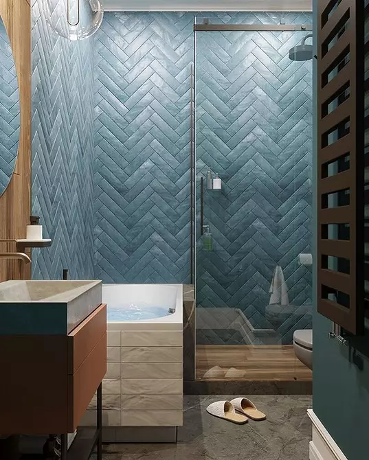 निळ्या बाथरूमचे फॅशनेबल डिझाइन: आम्ही शेड, पोत आणि साहित्य निवडतो 3036_100