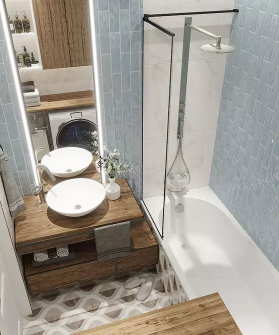 Muodikas muotoinen sininen kylpyhuone: Valitse sävyt, tekstuurit ja materiaalit 3036_101