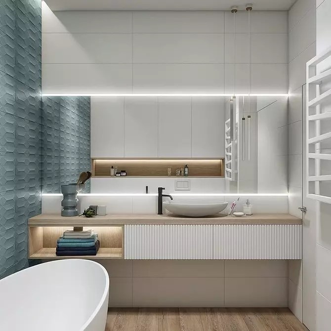 Moderigtigt design af et blåt badeværelse: Vi vælger nuancer, teksturer og materialer 3036_103