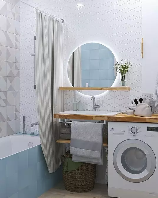 Desain modis kamar mandi biru: urang milih nuansa, tékstur sareng bahan 3036_105