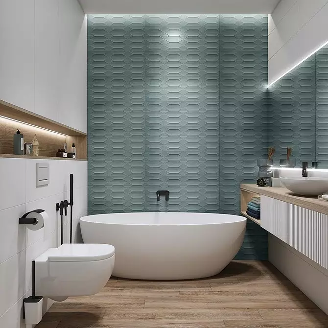 Reka bentuk yang bergaya dari bilik mandi biru: Kami memilih warna, tekstur dan bahan 3036_126