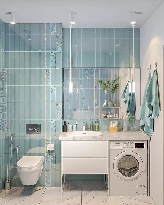 Modna oblika modre kopalnice: izberemo odtenke, teksture in materiale 3036_130