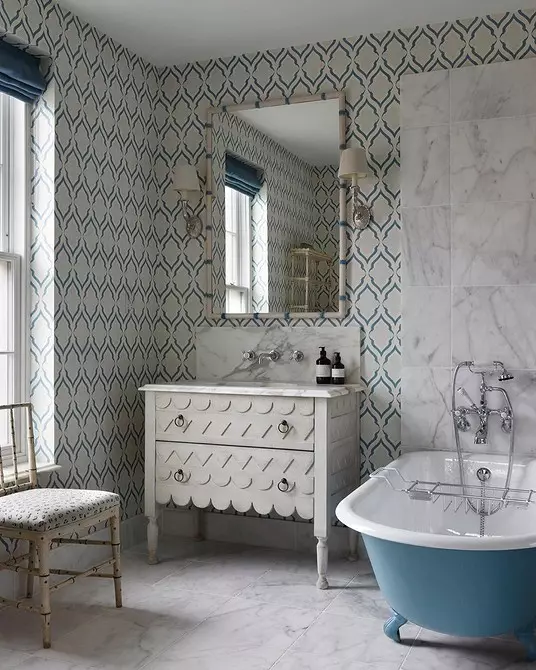 एक नीले बाथरूम का फैशनेबल डिजाइन: हम रंग, बनावट और सामग्री का चयन करते हैं 3036_145