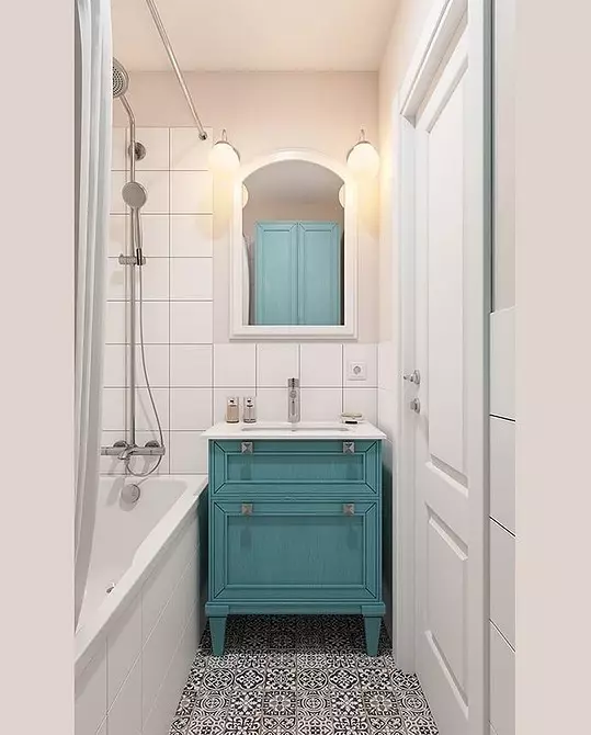 Fashionable na disenyo ng isang asul na banyo: Pumili kami ng mga kulay, mga texture at mga materyales 3036_150