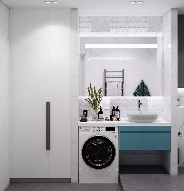 Modes dizains zilā vannas istabā: mēs izvēlamies toņus, faktūras un materiālus 3036_151