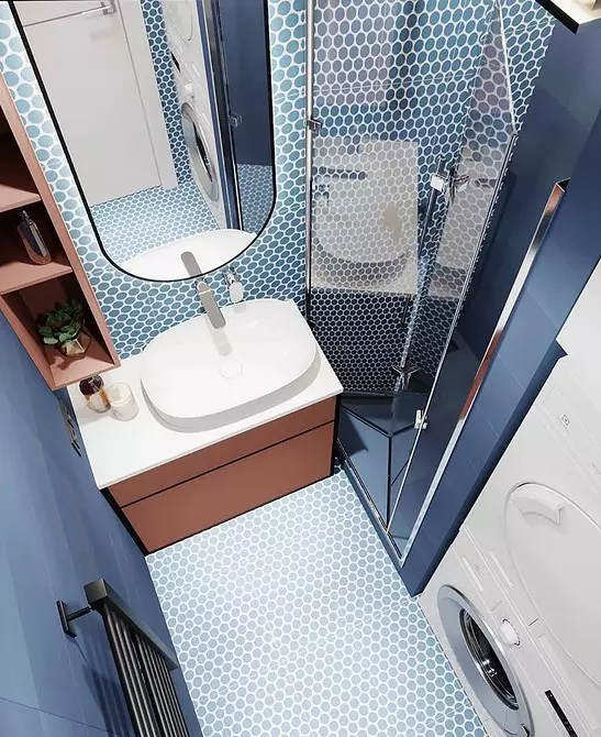 निळ्या बाथरूमचे फॅशनेबल डिझाइन: आम्ही शेड, पोत आणि साहित्य निवडतो 3036_19