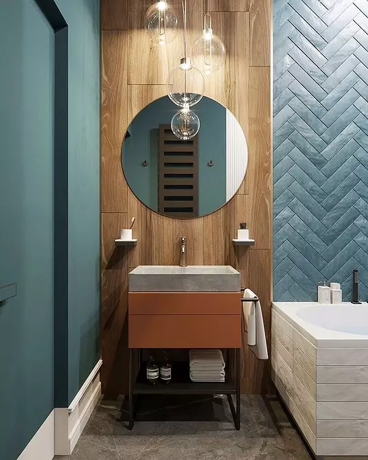 การออกแบบที่ทันสมัยของห้องน้ำสีฟ้า: เราเลือกเฉดสีพื้นผิวและวัสดุ 3036_21