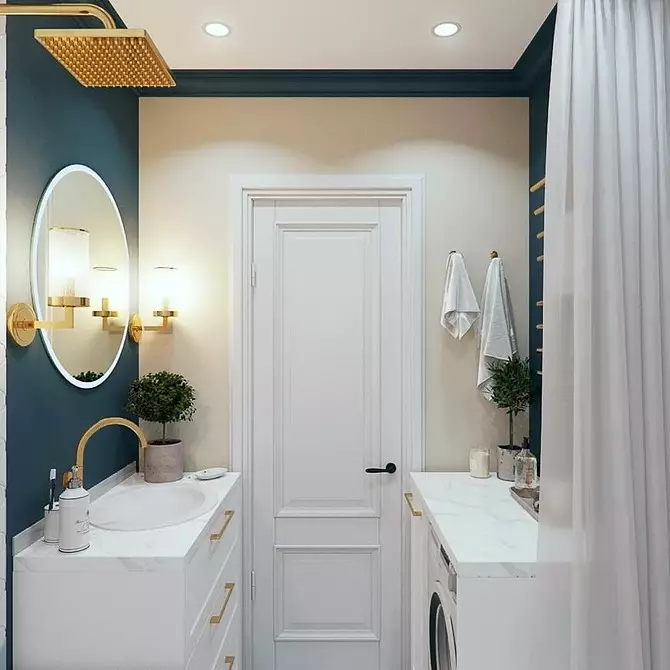 Mavi bir banyoyu şık tasarımı: Biz tonlar, dokular ve malzemeler seçiyoruz 3036_23