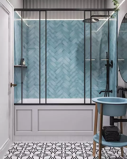 Modna oblika modre kopalnice: izberemo odtenke, teksture in materiale 3036_64