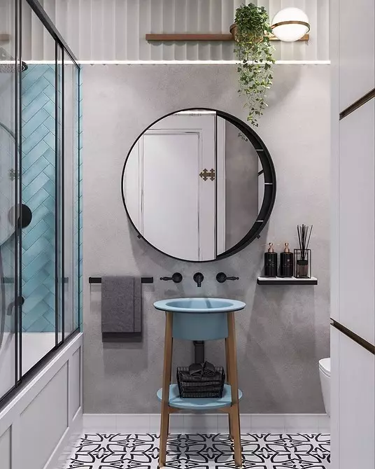 Desain modis saka kamar mandi biru: Kita milih warna, tekstur lan bahan 3036_65