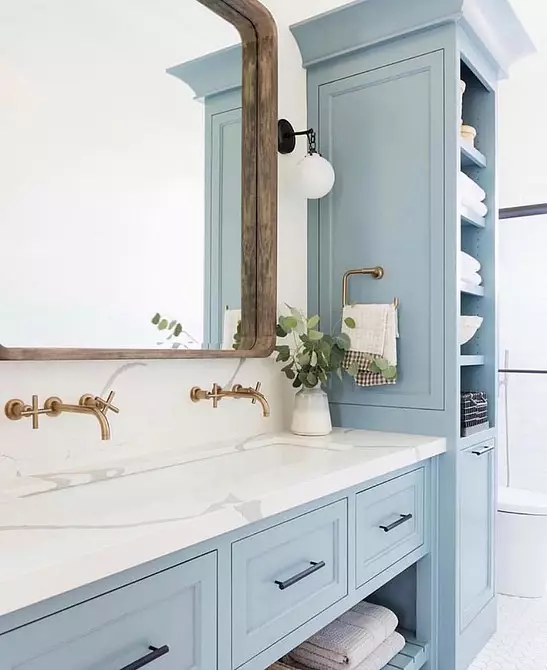Modes dizains zilā vannas istabā: mēs izvēlamies toņus, faktūras un materiālus 3036_83
