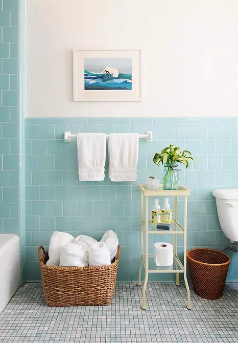 Modna oblika modre kopalnice: izberemo odtenke, teksture in materiale 3036_96