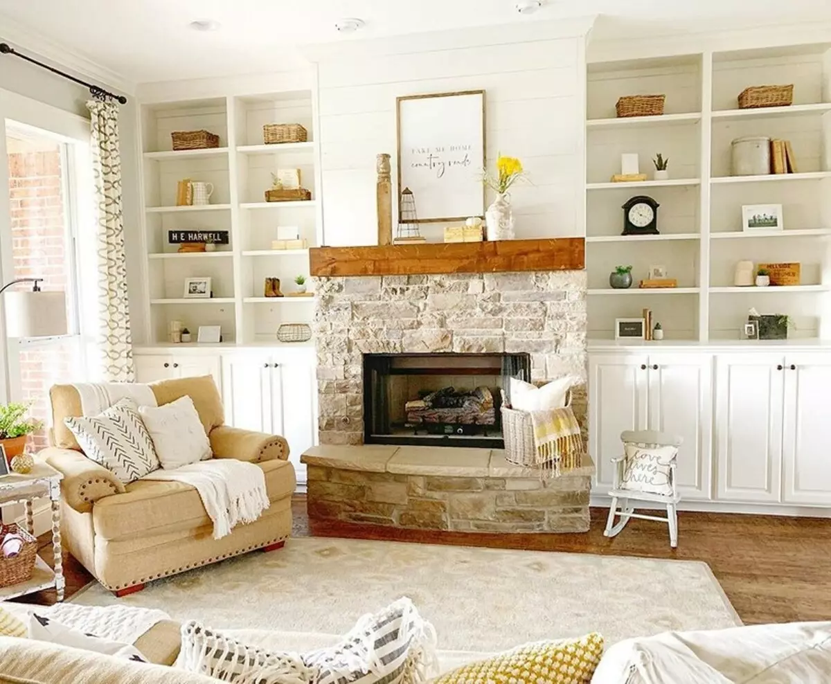 Cómo emitir un diseño interior de sala de estar en la casa de campo y ahorrar: 6 consejos y 73 fotos 3090_139