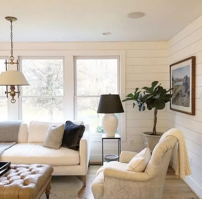 Cómo emitir un diseño interior de sala de estar en la casa de campo y ahorrar: 6 consejos y 73 fotos 3090_21