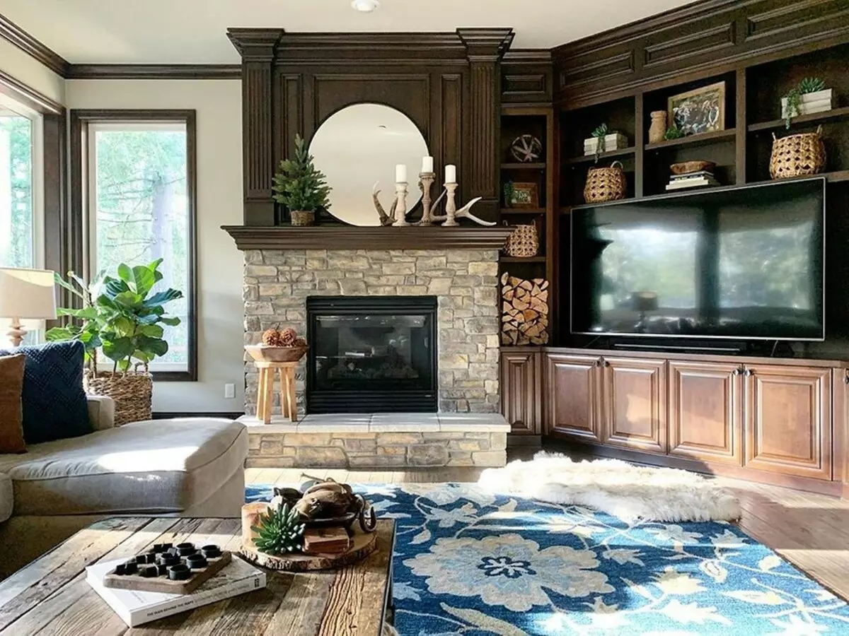 Cómo emitir un diseño interior de sala de estar en la casa de campo y ahorrar: 6 consejos y 73 fotos 3090_61