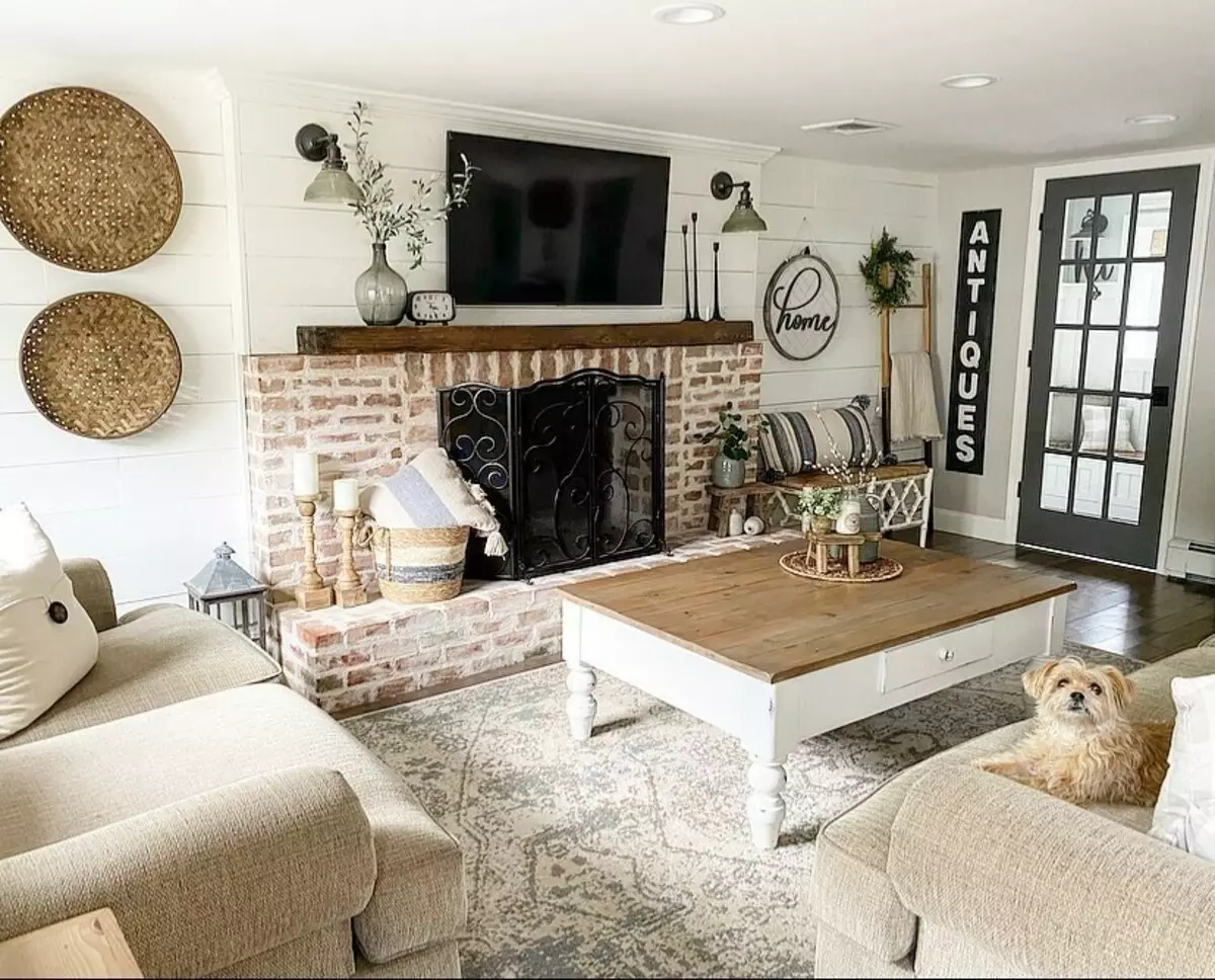 Cómo emitir un diseño interior de sala de estar en la casa de campo y ahorrar: 6 consejos y 73 fotos 3090_87