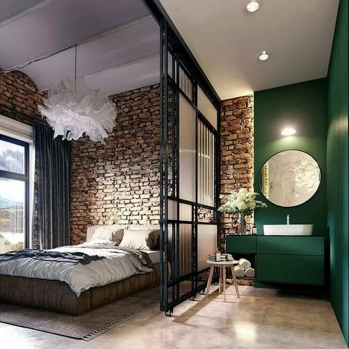 Dizajni i murit në dhomën e gjumit: 15 ide të pazakonta dhe 69 shembuj të ndritshëm 31092_108