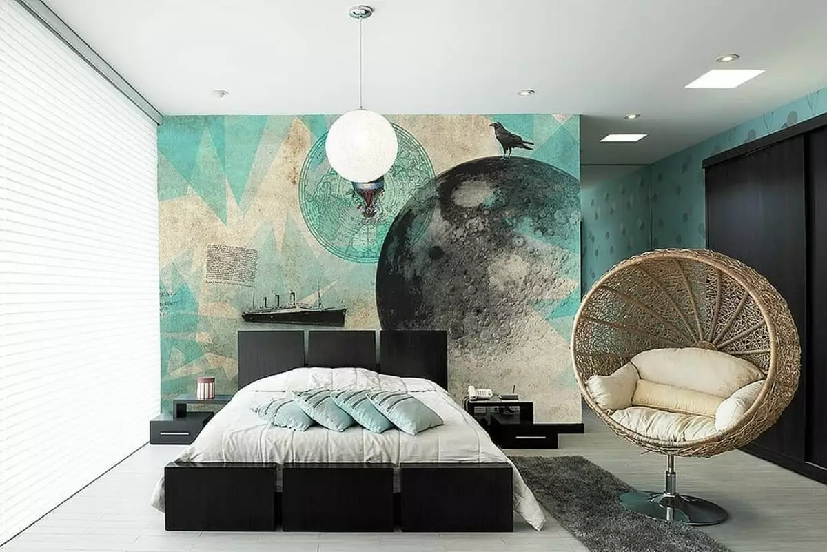 Desain dinding di kamar tidur: 15 ide yang tidak biasa dan 69 contoh cerah 31092_11