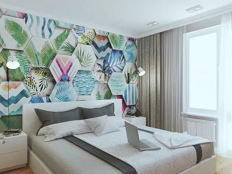 Design de perete în dormitor: 15 idei neobișnuite și 69 exemple luminoase 31092_43