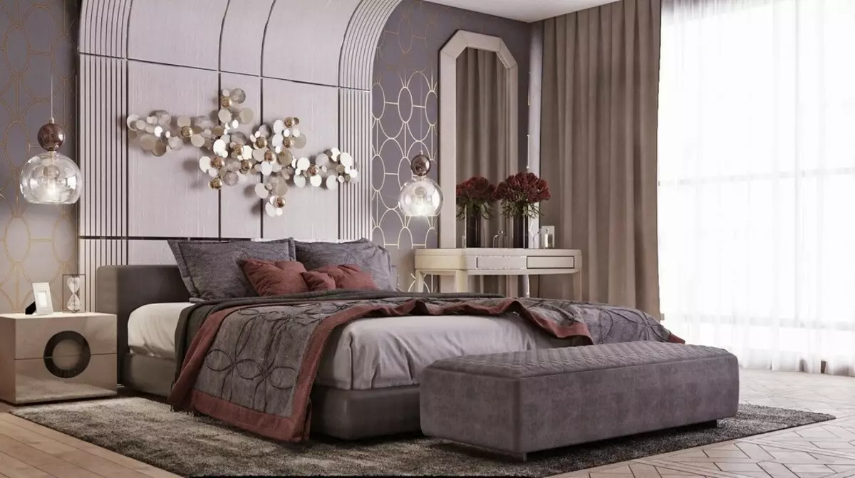 Vægdesign i soveværelset: 15 Usædvanlige ideer og 69 lyse eksempler 31092_77