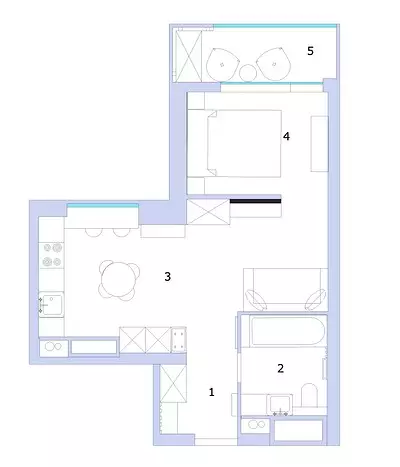 与Odnushka一样，客厅和卧室被单挑出来：一个小型公寓的内部40平方米。 m 3143_40