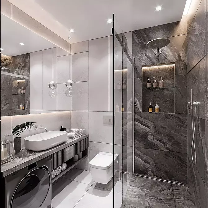 उबाऊ नहीं, और स्टाइलिश: एक ग्रे बाथरूम डिजाइन को सही तरीके से कैसे जारी करें 3159_118