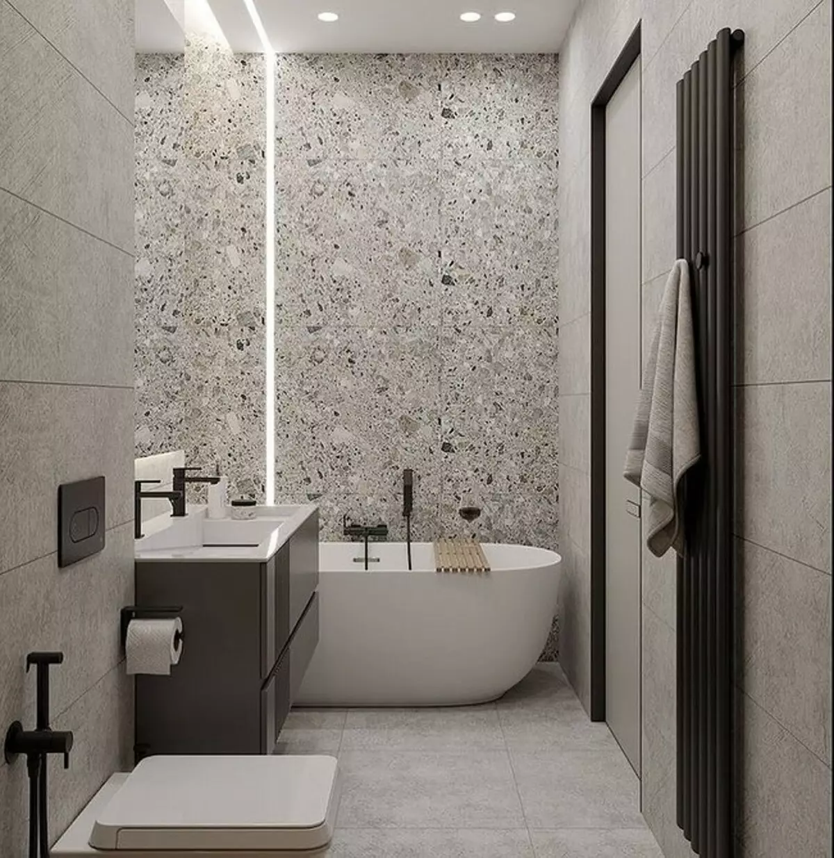 उबाऊ नहीं, और स्टाइलिश: एक ग्रे बाथरूम डिजाइन को सही तरीके से कैसे जारी करें 3159_123