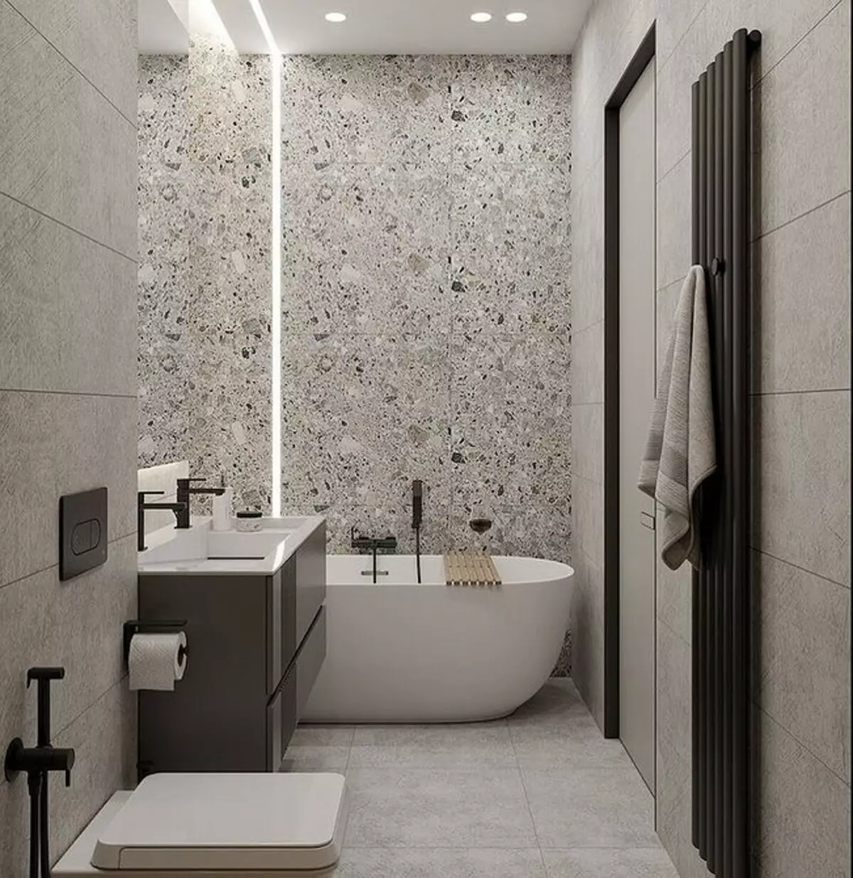 No aburrido, y con estilo: cómo emitir un diseño de baño gris correctamente. 3159_123