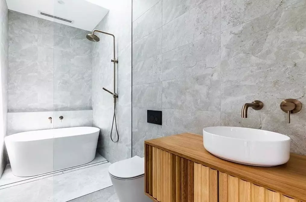 उबाऊ नहीं, और स्टाइलिश: एक ग्रे बाथरूम डिजाइन को सही तरीके से कैसे जारी करें 3159_143