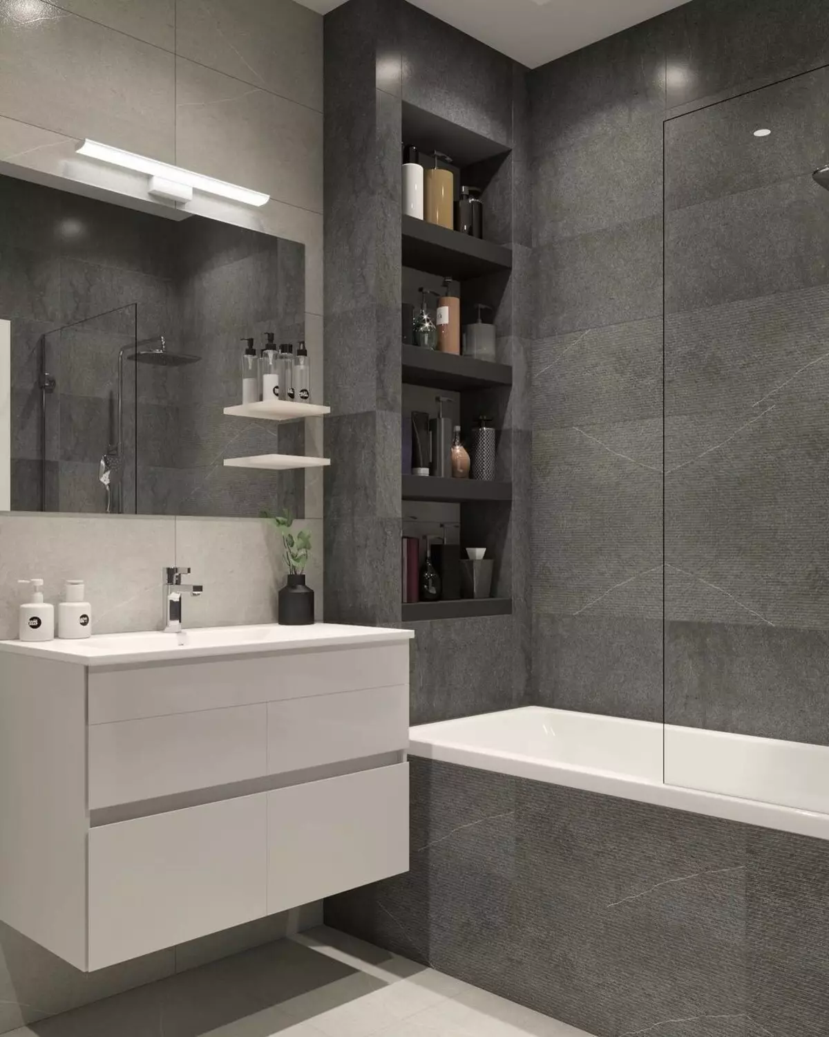 उबाऊ नहीं, और स्टाइलिश: एक ग्रे बाथरूम डिजाइन को सही तरीके से कैसे जारी करें 3159_80