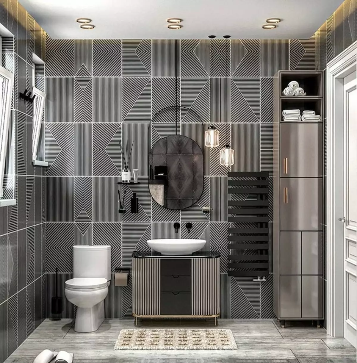उबाऊ नहीं, और स्टाइलिश: एक ग्रे बाथरूम डिजाइन को सही तरीके से कैसे जारी करें 3159_97