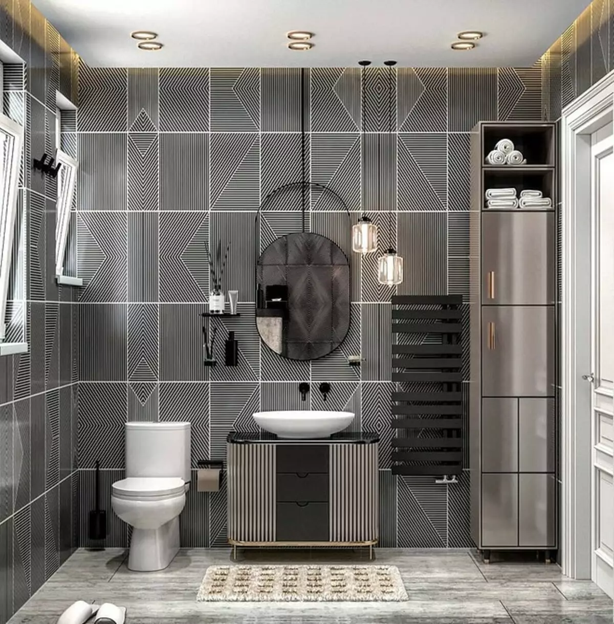 No aburrido, y con estilo: cómo emitir un diseño de baño gris correctamente. 3159_97