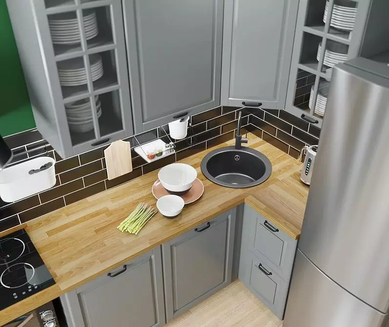9 kvadrātveida virtuves dizaina noteikumi. M: kā apgūt metrus ar maksimālu labumu 3174_45