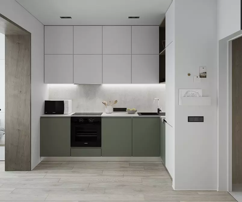 9 kvadrātveida virtuves dizaina noteikumi. M: kā apgūt metrus ar maksimālu labumu 3174_68