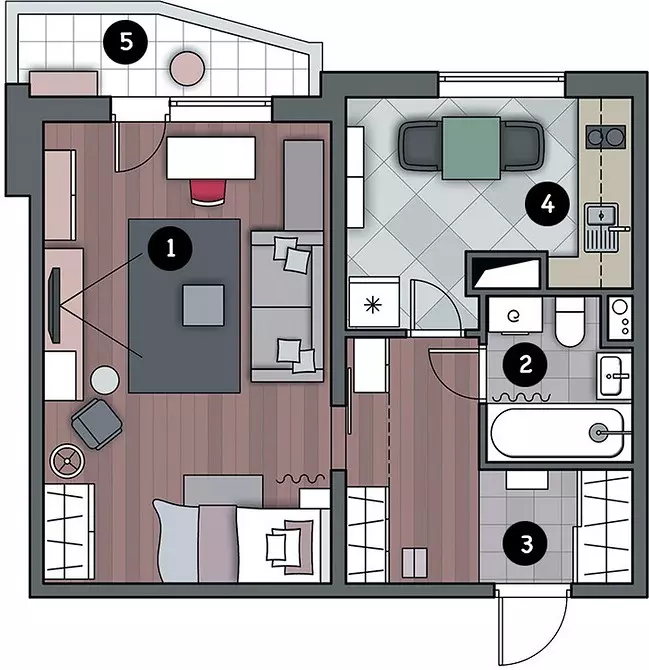 Hoe alles in de Odnushka tot 40 vierkante meter te passen. M: 6 echte voorbeelden met lay-outs 3177_10